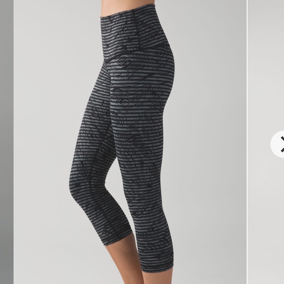 Lululemon Wunder Under Crop II *Full-On Luon (Roll Down) Stripe Play Slate Black - Picture 9 of 11
